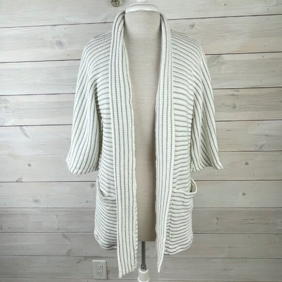 NEW Splendid White Silver Stripe Knit Open Cardigan Sweater - Picture 1 of 8